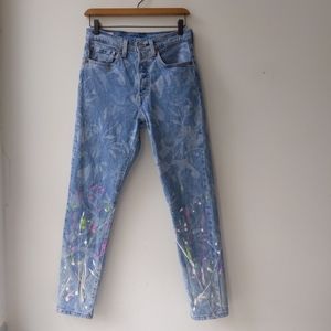 Levi's 501 Skinny Jeans Blue White Floral Print Women's 26